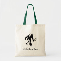 Bigfoot with Racquetball Racket and Text Tote Bag